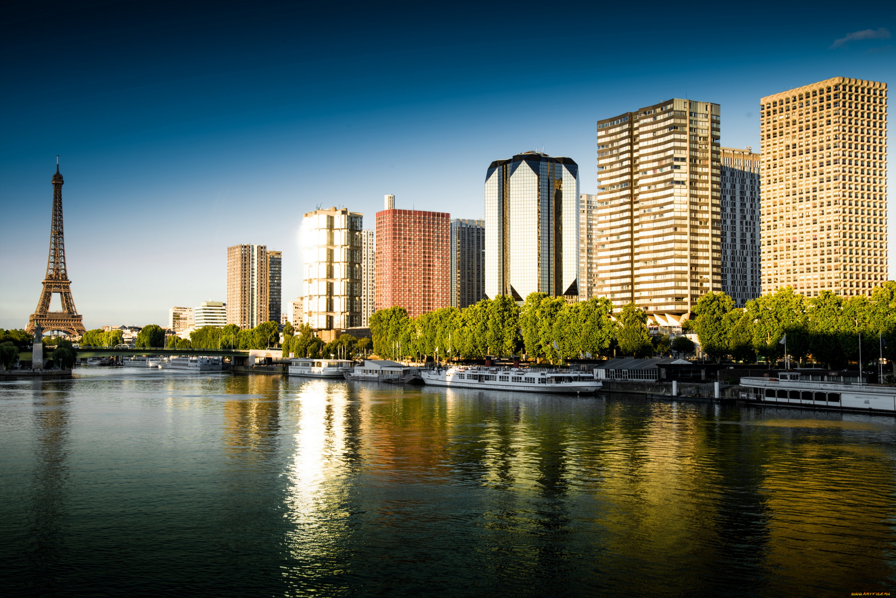 ,  , , , , , , lake, city, eiffel, tower, france, paris, ships, buildings, , 